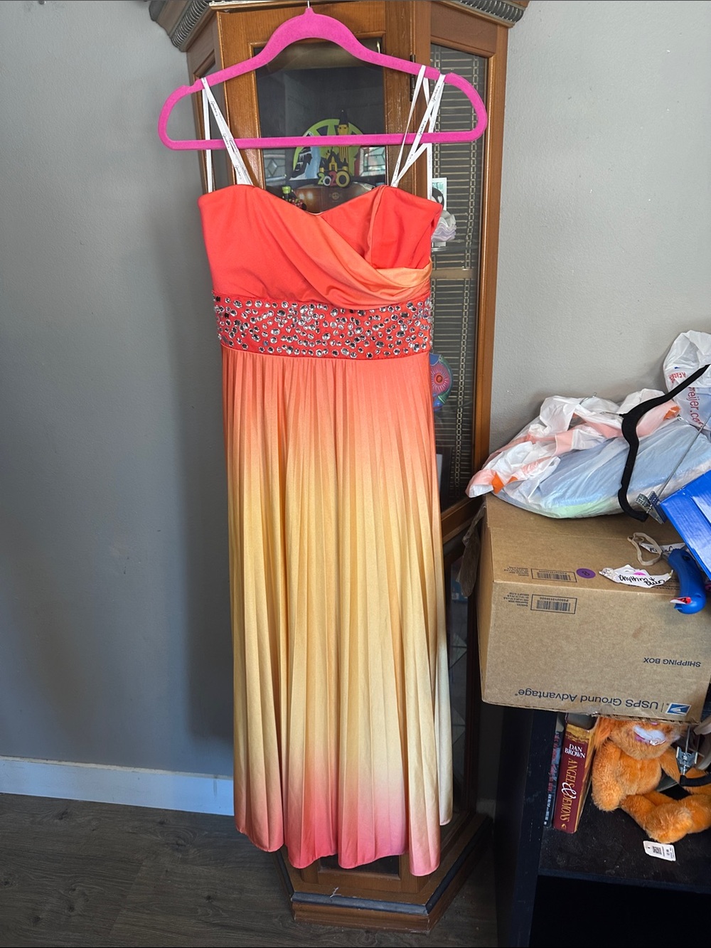 Xtraordinary Coral to Cream Ombre Beaded Strapless Maxi Dress